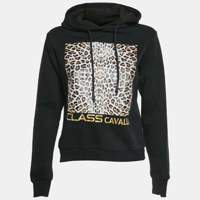 Pre-owned Class By Roberto Cavalli Black Leopard Print Cotton Hoodie Xs