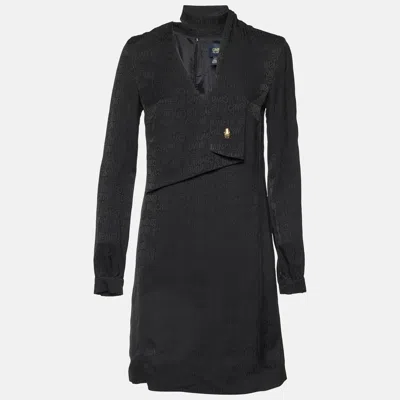 Class By Roberto Cavalli Black Logo Jacquard Crepe Shift Dress In Gray