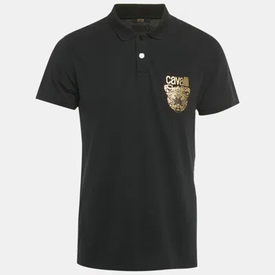 Pre-owned Class By Roberto Cavalli Black Logo Print Cotton Polo T-shirt M
