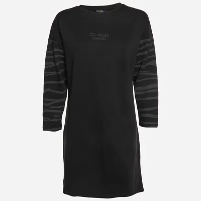 Class By Roberto Cavalli Black Logo Print Jersey Mini Dress
