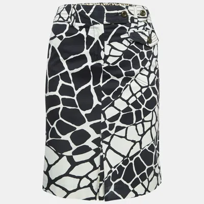 Pre-owned Class By Roberto Cavalli Black Print Crepe Pleat Detail Short Skirt S