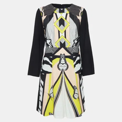Pre-owned Class By Roberto Cavalli Black Printed Crepe Long Sleeve Mini Dress L