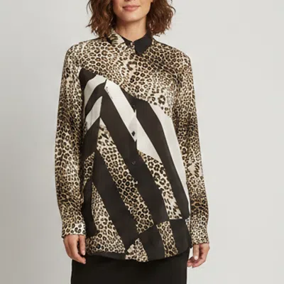 Pre-owned Class By Roberto Cavalli Black Printed Crepe Long Sleeve Top L