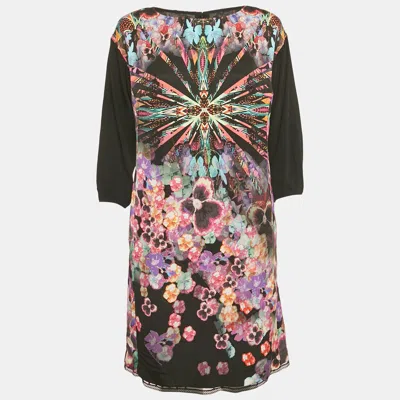 Pre-owned Class By Roberto Cavalli Black Printed Crepe Short Dress M