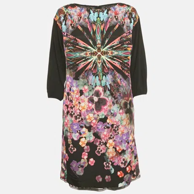 Class By Roberto Cavalli Black Printed Crepe Short Dress In Multi