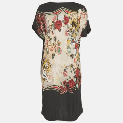 Pre-owned Class By Roberto Cavalli Black Printed Jersey Mini Dress M