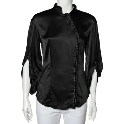 Class By Roberto Cavalli Black Silk Satin Button Front Top