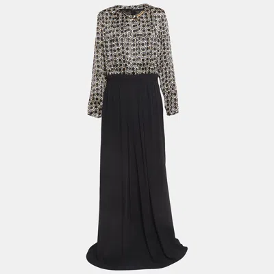 Pre-owned Class By Roberto Cavalli Black Snake Print And Crepe Stampa Cerchi Maxi Dress L