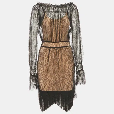 Class By Roberto Cavalli Black/beige Sheer Lace Off Shoulder Dress