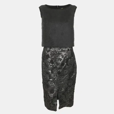 Pre-owned Class By Roberto Cavalli Black/silver Lace Faux Fur Skirt And Top Set M