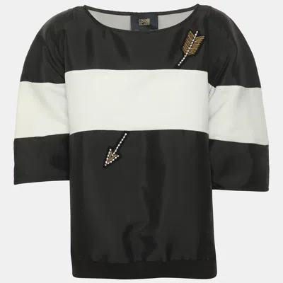 Pre-owned Class By Roberto Cavalli Black/white Nylon Blend Arrow Embellished Tops L