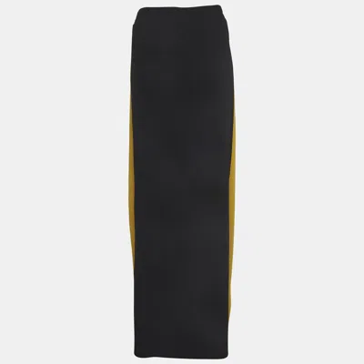 Pre-owned Class By Roberto Cavalli Black/yellow Synthetic Pleated Paneled Maxi Skirt L