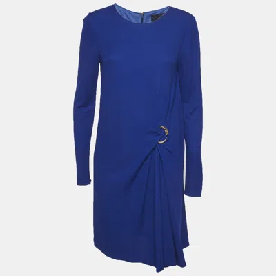 Pre-owned Class By Roberto Cavalli Blue Crepe Snake Metal Detail Midi Dress M