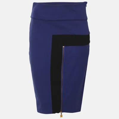 Pre-owned Class By Roberto Cavalli Blue Jersey Midi Skirt M