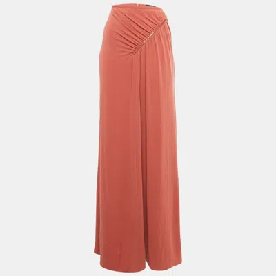 Pre-owned Class By Roberto Cavalli Brick Red Jersey Ruched Zipper Detail Midi Skirt L