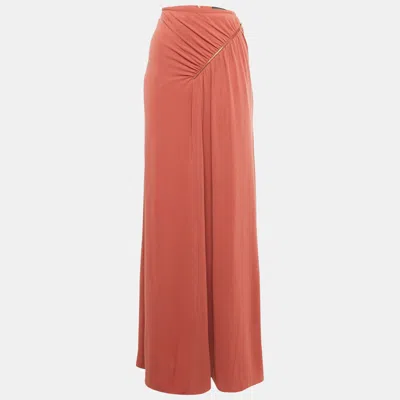 Class By Roberto Cavalli Brick Red Jersey Ruched Zipper Detail Midi Skirt In Pink