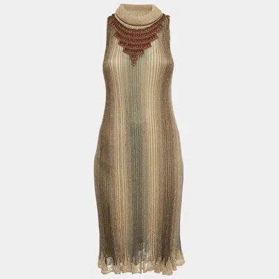 Class By Roberto Cavalli Brown Embellished Lurex Knit Midi Dress