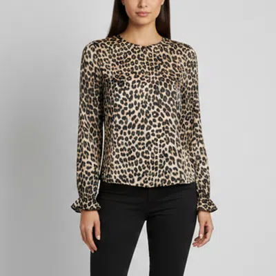 Pre-owned Class By Roberto Cavalli Brown Leopard Print Long Sleeve Top Xs In White