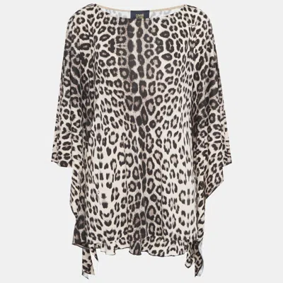 Pre-owned Class By Roberto Cavalli Cavalli Class Beige/black Animal Printed Jersey Kaftan Top M In Sand