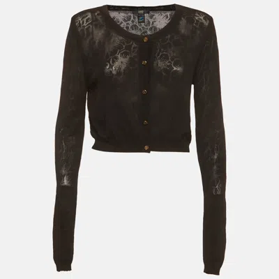Pre-owned Class By Roberto Cavalli Cavalli Class Black Floral Patterned Knit Cropped Cardigan M