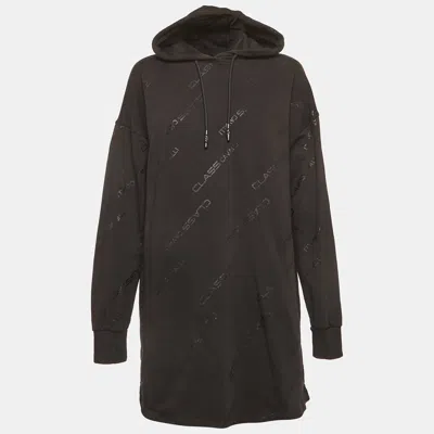 Pre-owned Class By Roberto Cavalli Cavalli Class Black Logo Printed Cotton Knit Oversized Hoodie L