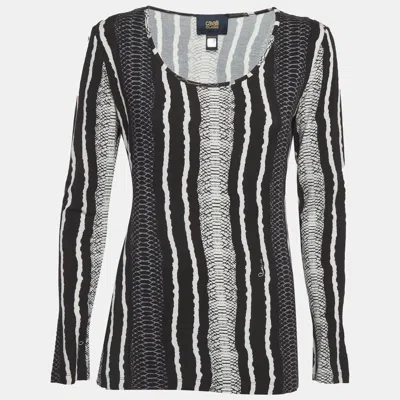 Pre-owned Class By Roberto Cavalli Cavalli Class Black Printed Knit Long Sleeve Top M