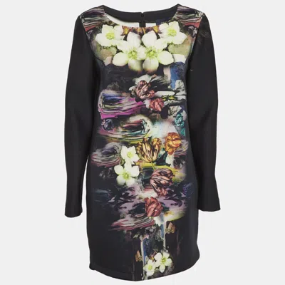 Pre-owned Class By Roberto Cavalli Cavalli Class Black Printed Neoprene Shift Dress M