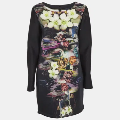 Class By Roberto Cavalli Cavalli Class Black Printed Neoprene Shift Dress In Multi