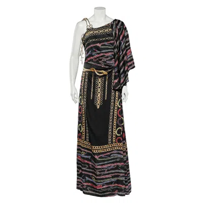 Class By Roberto Cavalli Cavalli Class Black Printed Satin Flared Sleeve Maxi Dress