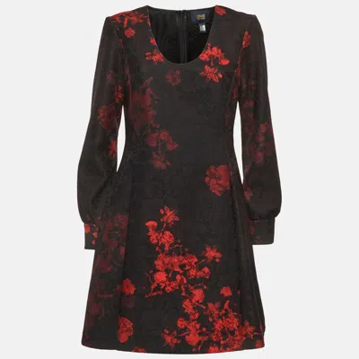 Class By Roberto Cavalli Cavalli Class Black/red Printed Lace Scoop Neck Mini Dress In Animal Print