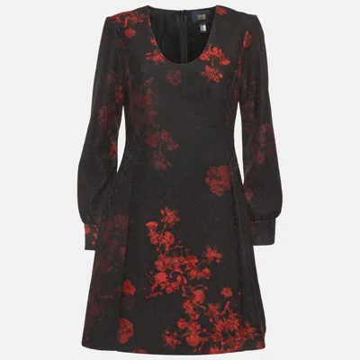 Pre-owned Class By Roberto Cavalli Cavalli Class Black/red Printed Lace Scoop Neck Mini Dress M