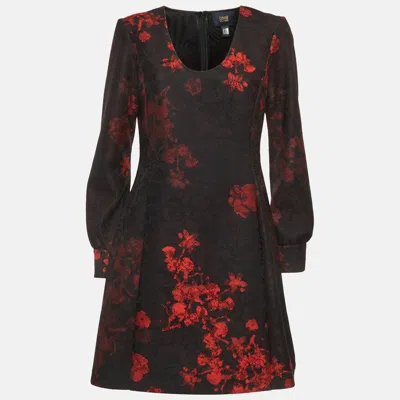 Class By Roberto Cavalli Cavalli Class Black/red Printed Lace Scoop Neck Mini Dress In Multi