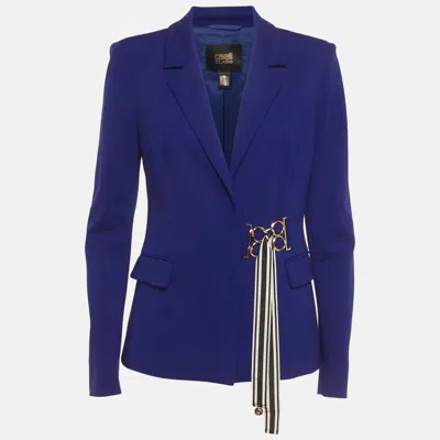 Pre-owned Class By Roberto Cavalli Cavalli Class Blue Stretch Knit Faux Belt Blazer M