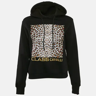 Pre-owned Class By Roberto Cavalli Cavalli  Black Leopard Print Hoodie Xs