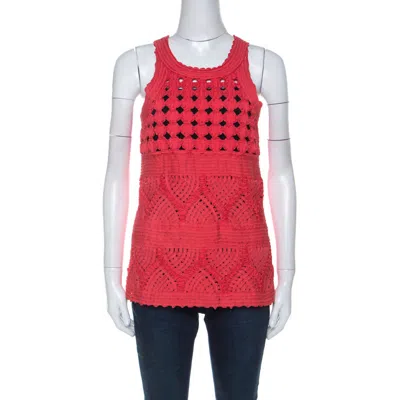 Class By Roberto Cavalli Cavalli Class Coral Red Cord Lace Embroidered Sleeveless Top