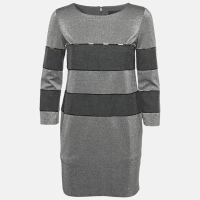 Pre-owned Class By Roberto Cavalli Cavalli Class Metallic Grey Synthetic Knit And Wool Mini Shift Dress S In Gray