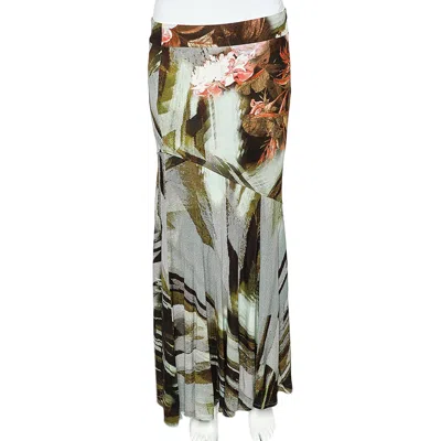 Class By Roberto Cavalli Cavalli Class Multicolor Printed Jersey Paneled Midi Skirt In Green