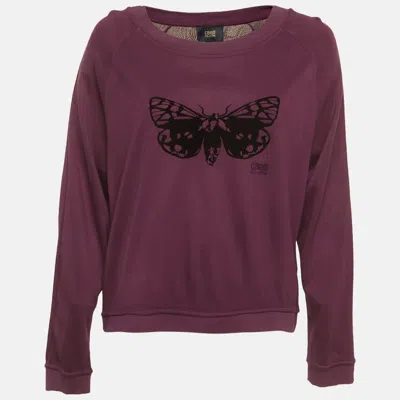 Pre-owned Class By Roberto Cavalli Cavalli Class Purple Butterfly Detail Knit Wide Neck Jumper L