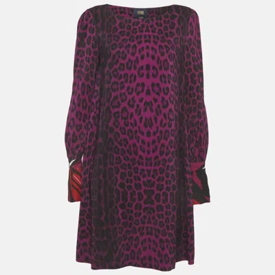 Pre-owned Class By Roberto Cavalli Cavalli Class Purple Printed Stretch Crepe Shift Dress M