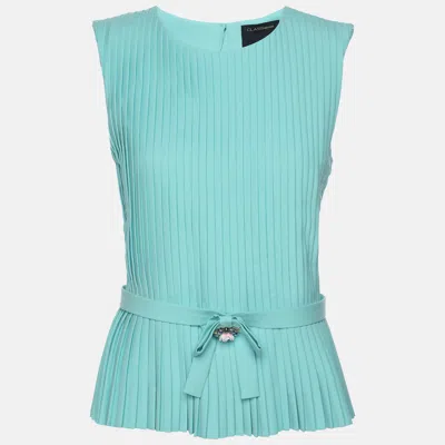 Pre-owned Class By Roberto Cavalli Class Roberto Cavalli Blue Pleated Crepe Embellished Top M