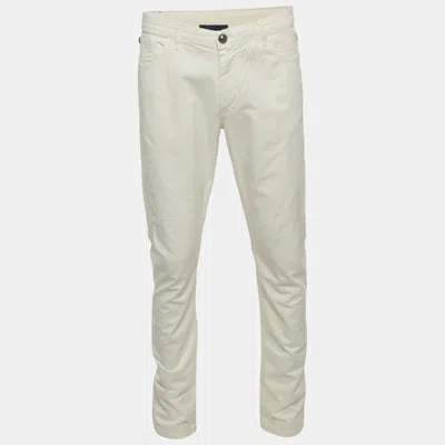 Pre-owned Class By Roberto Cavalli Cream Cotton Slim Fit Pants Xl In White