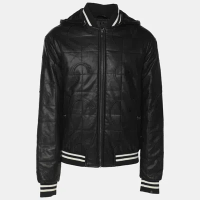 Pre-owned Class By Roberto Cavalli Dark Brown Faux Leather Logo Embroidered Removable Hoodie Jacket M