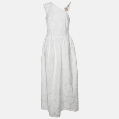 Pre-owned Class By Roberto Cavalli Floral Embroidered Sleeveless Maxi Dress L In White