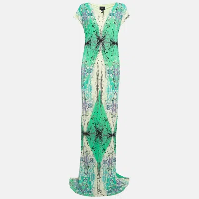 Pre-owned Class By Roberto Cavalli Green Floral Print Jersey Maxi Dress L