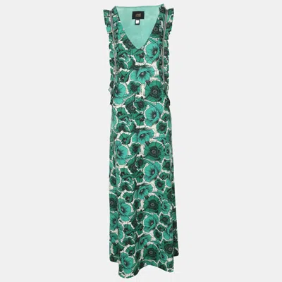 Class By Roberto Cavalli Green Floral Print Jersey Sleeveless Maxi Dress