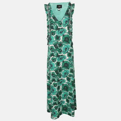 Pre-owned Class By Roberto Cavalli Green Floral Print Jersey Sleeveless Maxi Dress L