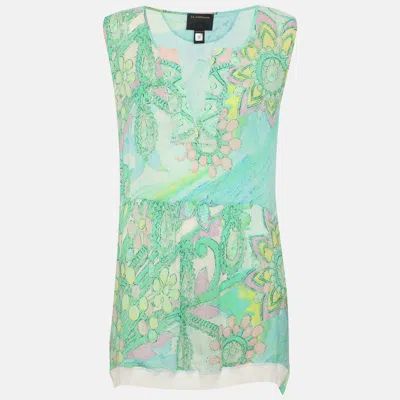 Pre-owned Class By Roberto Cavalli Green Printed Crepe Sleeveless Tunic Tops
