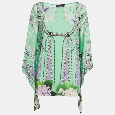 Pre-owned Class By Roberto Cavalli Green Printed Jersey Kaftan Top L