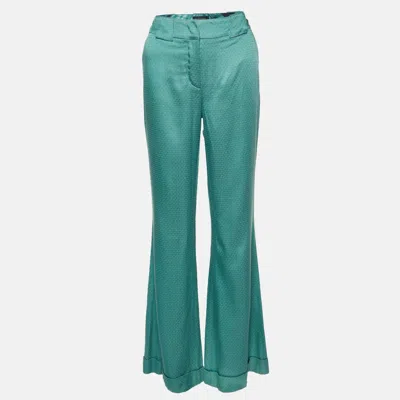 Class By Roberto Cavalli Green Textured Satin Flared Trousers