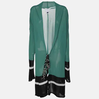 Class By Roberto Cavalli Green/black Knit Open Long Cardigan